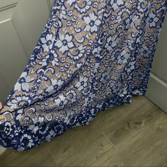 🥂🍾 Xscape New Sparkle / Lace Overlay Formal Dress Navy White Silver 6 - Picture 14 of 17